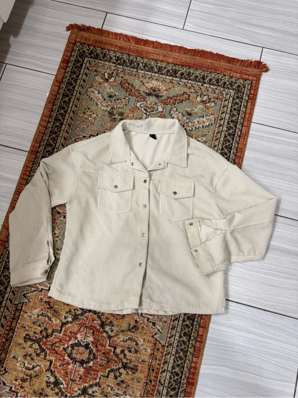 SHEIN Cream Corduroy Button-Front Jacket